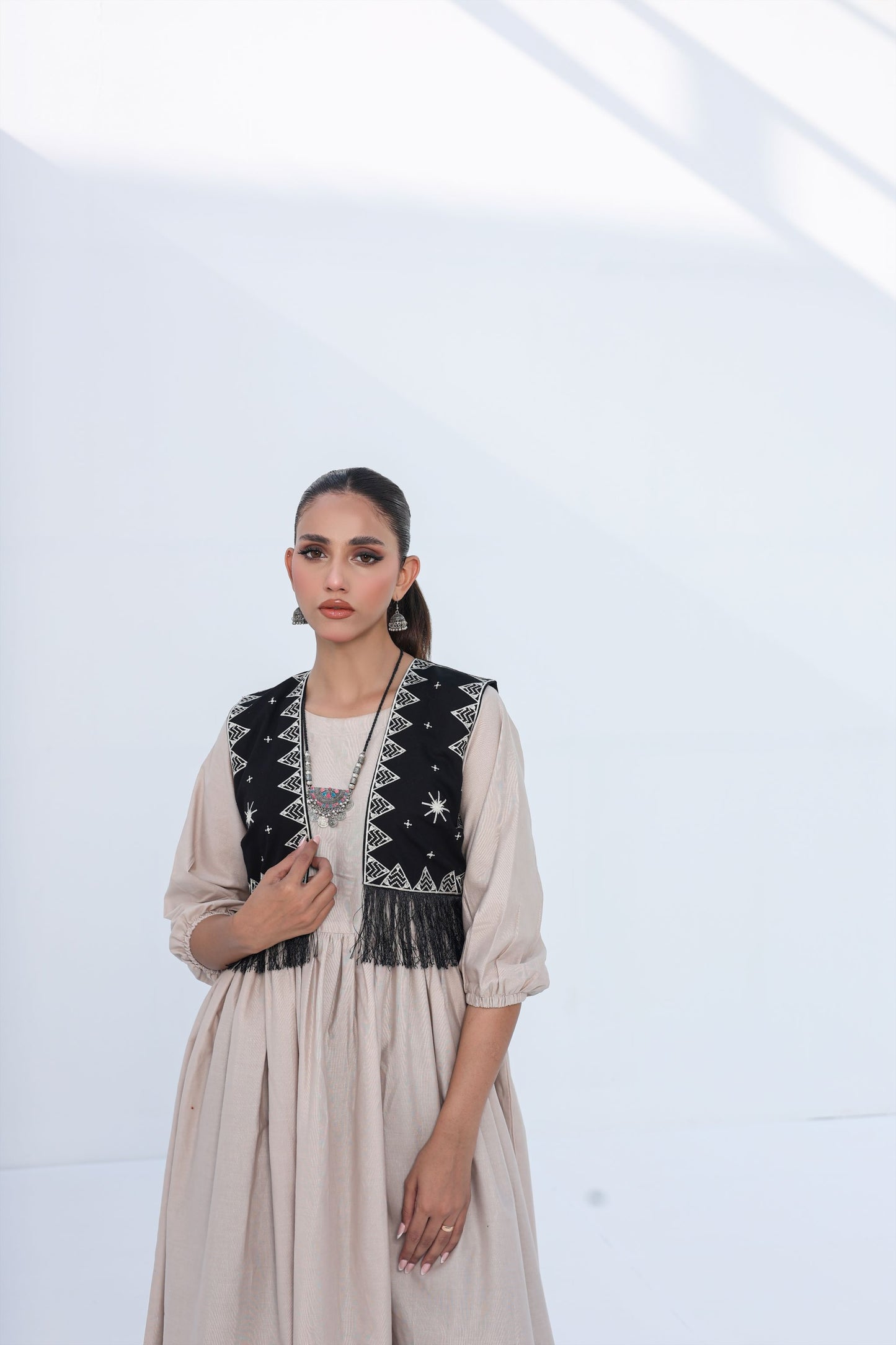 Black in Style (Embroidered Koti with Dress)