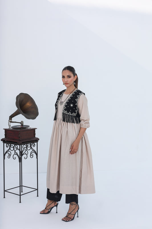 Black in Style (Embroidered Koti with Dress)