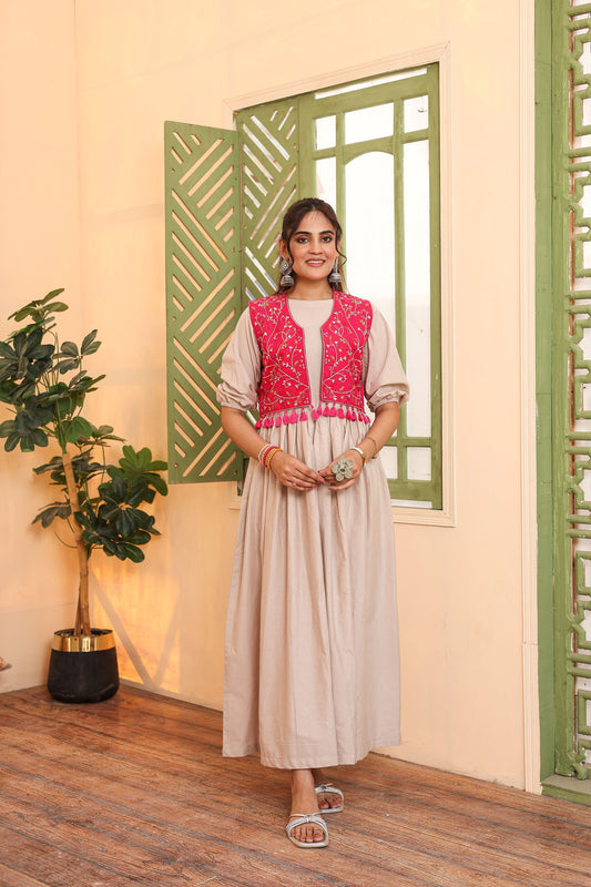 Fuchsia Pink (Embroidered Koti with Dress)